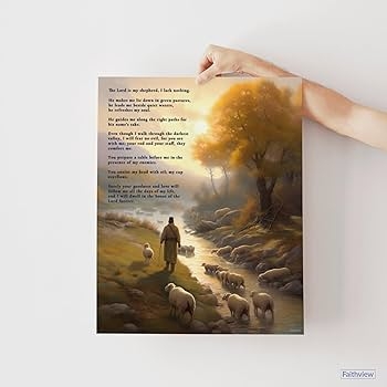 Scripture Print Warm Amber Glow Shepherd Landscape Art