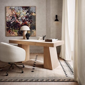 Sculptural Office Desk with Chunky Minimalist Top & Study Piece