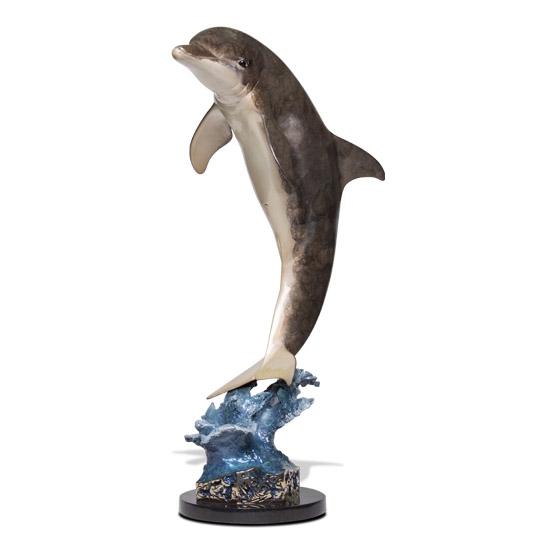 Sculpture: Bronze Brown Water Splash Base Coastal Centerpiece