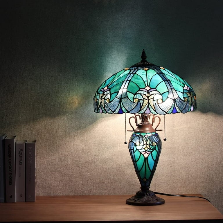 Sea Green Tiffany Table Lamp with Rare Lighted Base