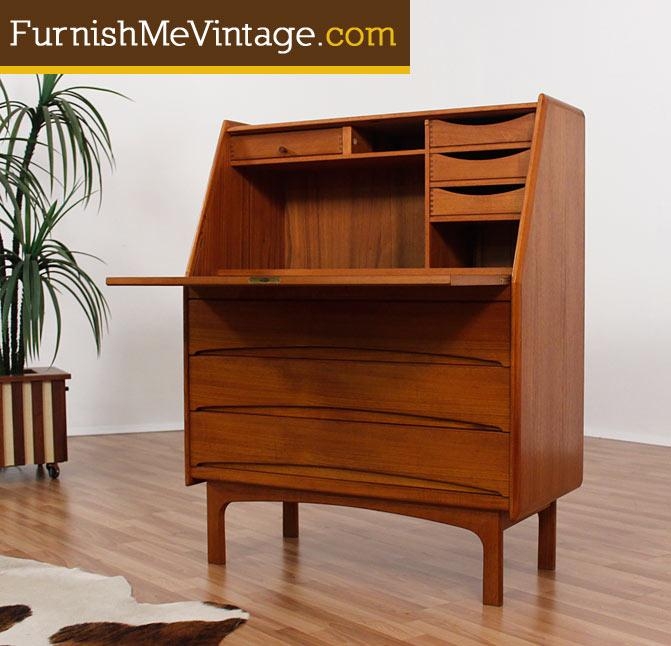 Secretary Desk featuring Integrated Curved Pulls and Teak