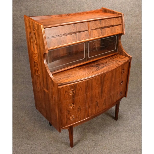 Secretary Desk: Rosewood Grain Bureau with Glass Doors