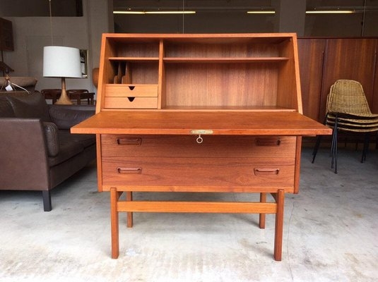 Secretary Desk: Slanted Hutch Teak Wood Writing Bureau