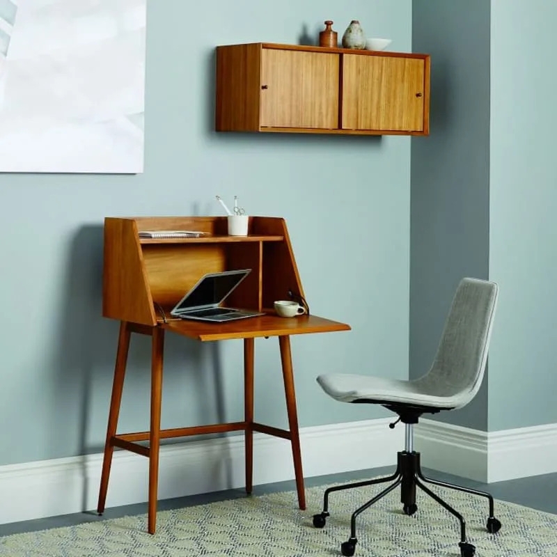 Secretary Desk: Wall Mounted Cabinet Walnut Workspace