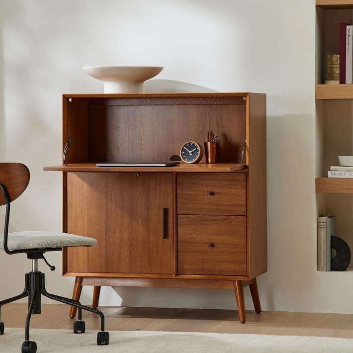 Secretary Desk with Asymmetrical Storage and Drop Down Front