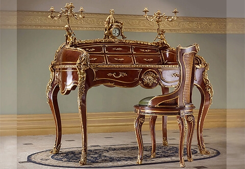 Secretary Desk with Gilded Female Busts and Ormolu