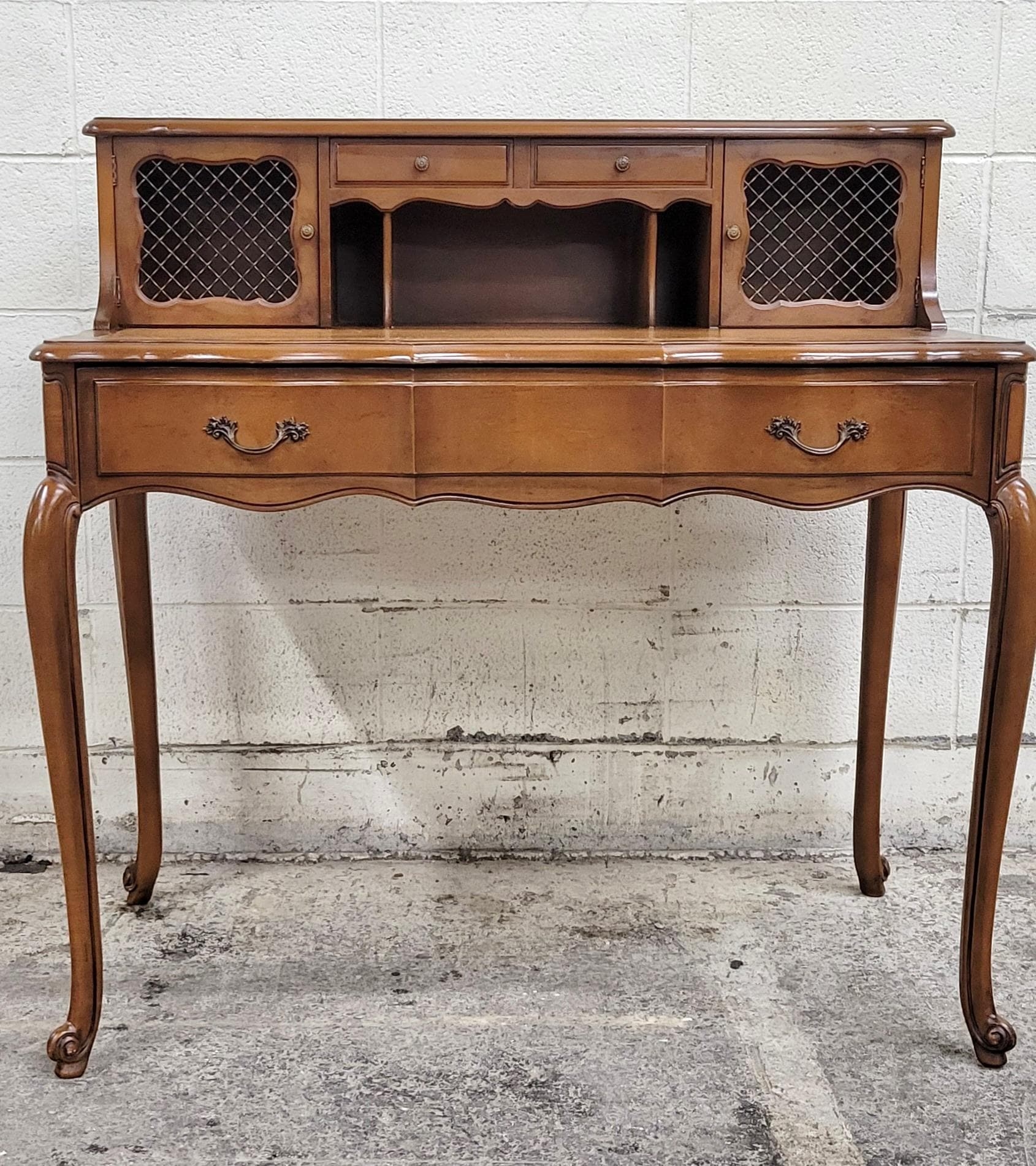 Secretary Desk with Vintage Wire Mesh Desk Details