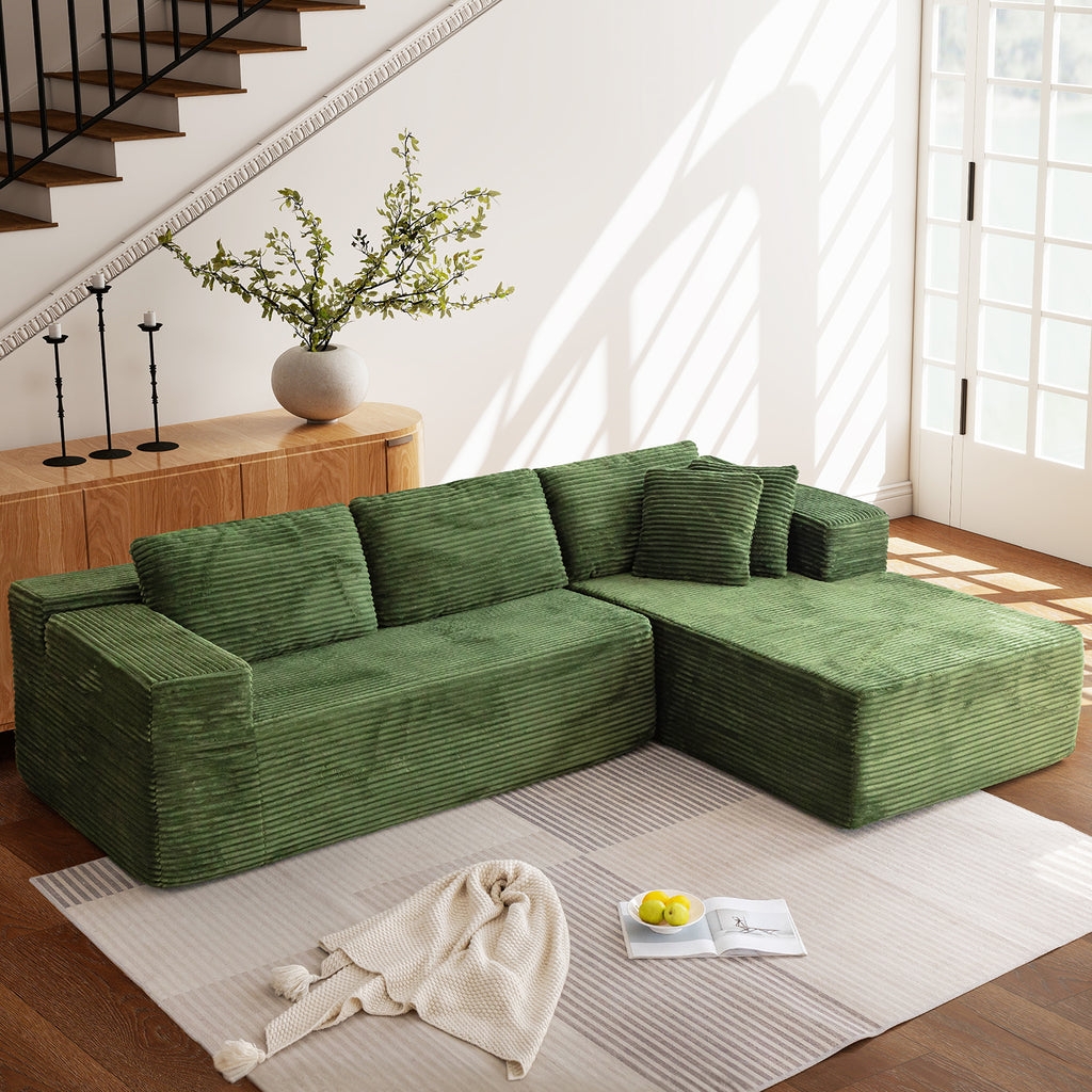 Sectional Couch Rich Green Blocky Modular Seating