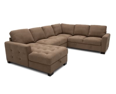 Sectional Sleeper Sofa: Tufted Chaise Mocha Brown Fabric Sectional