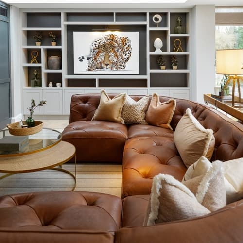 Sectional Sofa: Cognac Diamond Tufted Sectional Design
