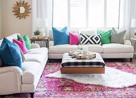 Sectional Sofa Eclectic Buffalo Check Ottoman Layered Rugs