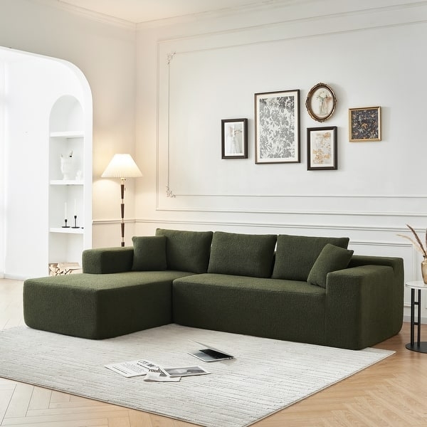 Sectional Sofa Floor Level Forest Green Corduroy Design