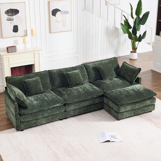 Sectional Sofa Forest Green Chenille Modular Cloud Couch