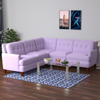 Sectional Sofa Lavender Tapered Wood Legs and Tufted Back