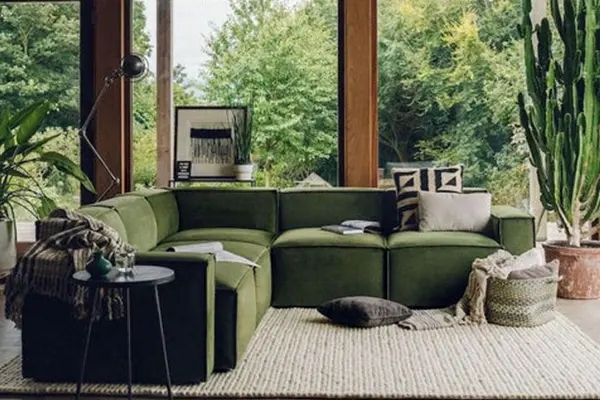 Sectional Sofa Modular Biophilic Olive Green Layout