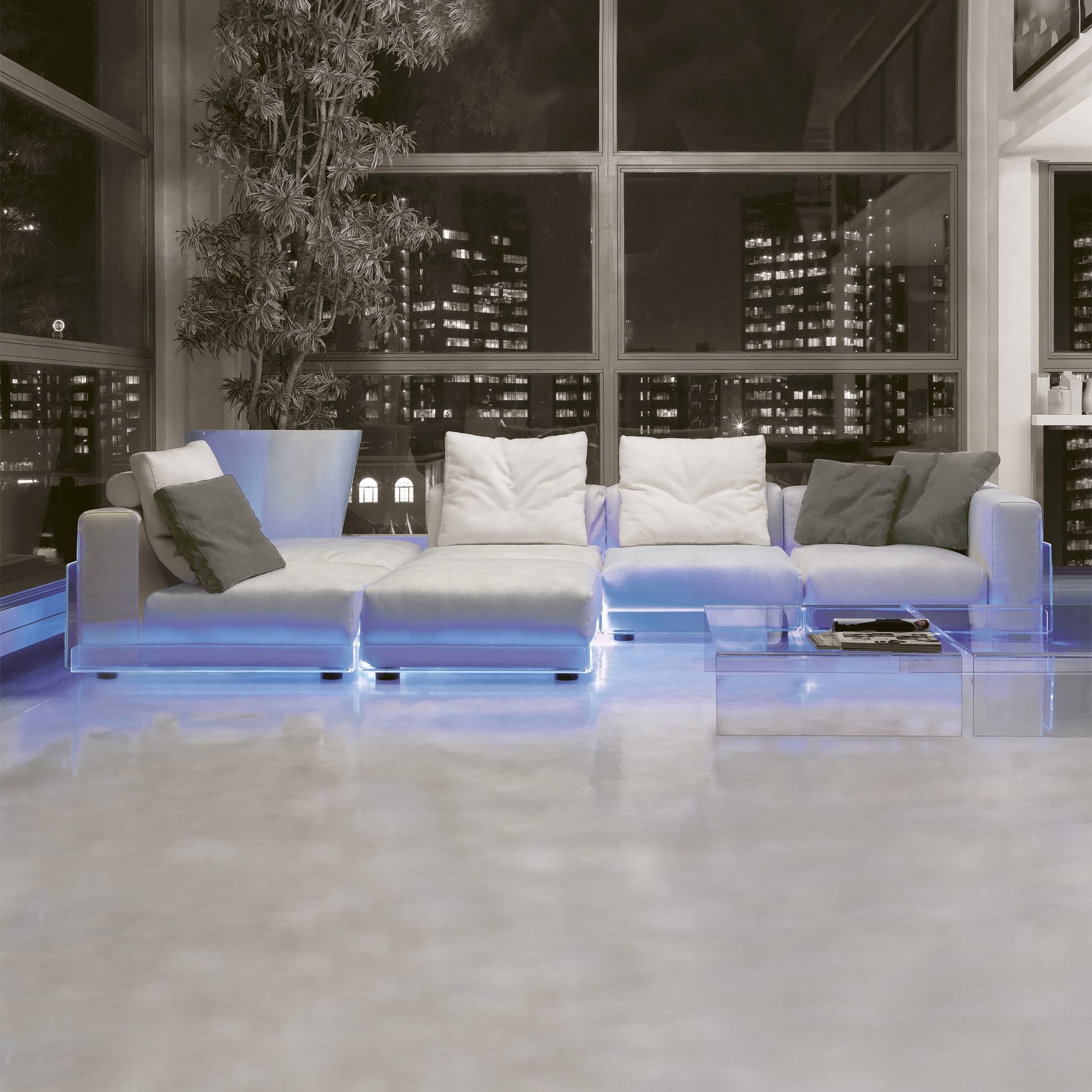 Sectional Sofa Modular Construction with Transparent Arms