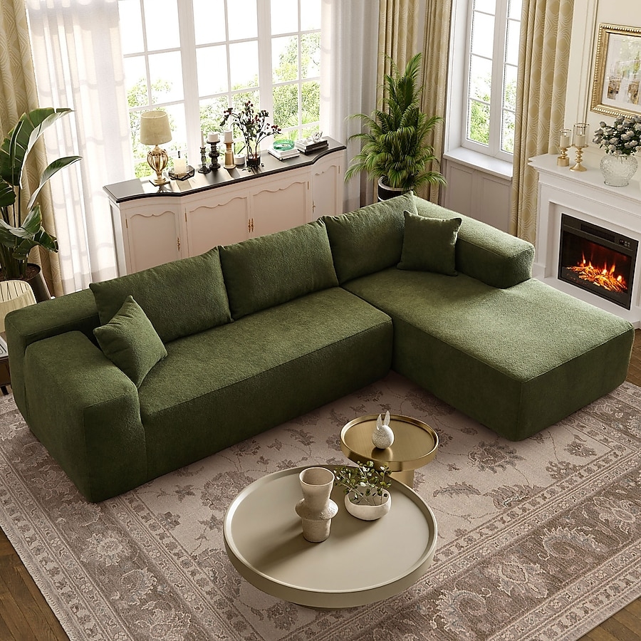 Sectional Sofa Moss Green Right Chaise Cloud Couch