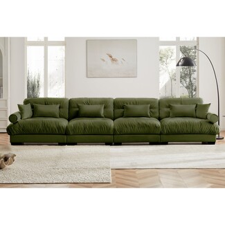 Sectional Sofa Moss Green Ruched Velvet Cloud Couch