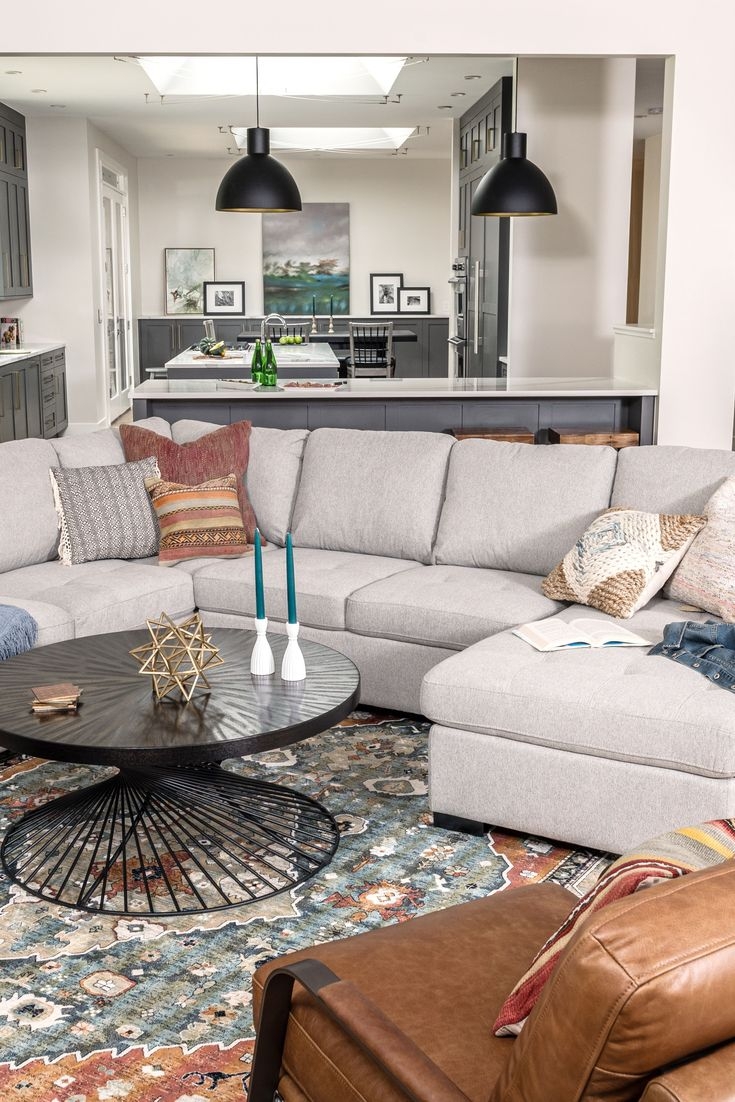 Sectional Sofa: Multi Piece Light Gray Fabric Sectional Sofa