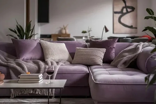 Sectional Sofa Muted Purple with Tufted Seat Design
