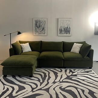 Sectional Sofa Olive Green Velvet Zebra Design Seating