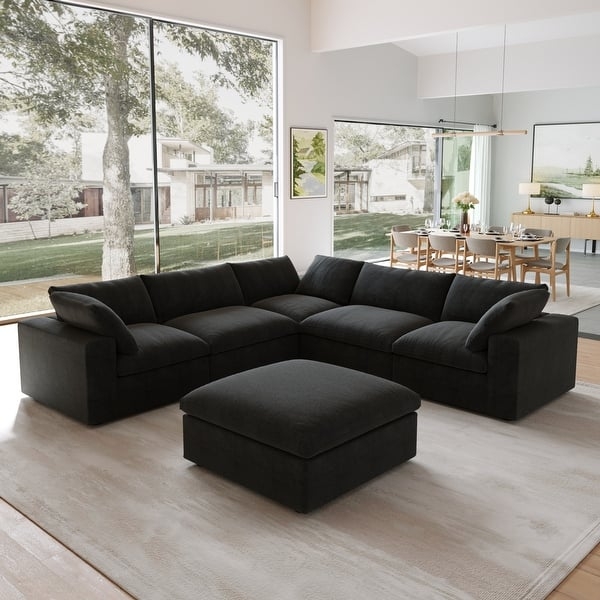 Sectional Sofa Overstuffed Cushions Charcoal
