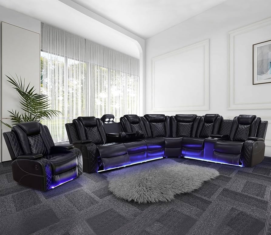 Sectional Sofa Power Recliner with Quilted Leather-Like Finish