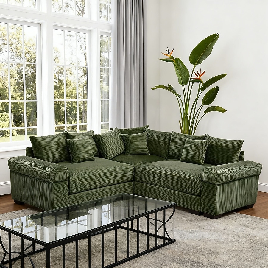 Sectional Sofa: Ribbed Corduroy with Modern Cage Base Table
