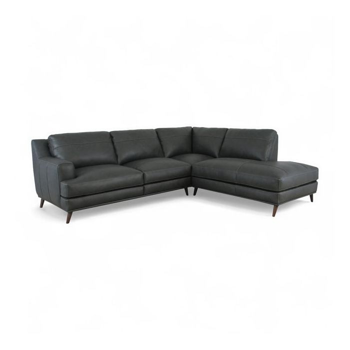 Sectional Sofa: Right Facing Chaise Slate Gray Leather Like Sofa