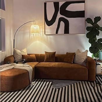 Sectional Sofa: Rust Brown Velvet and L-Shape Chaise Couch