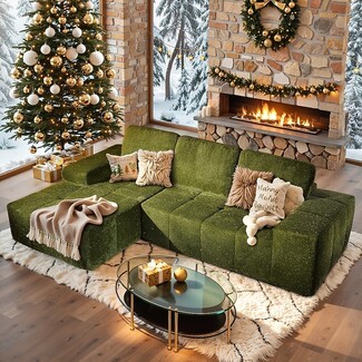 Sectional Sofa Speckled Green Velvet Low Profile