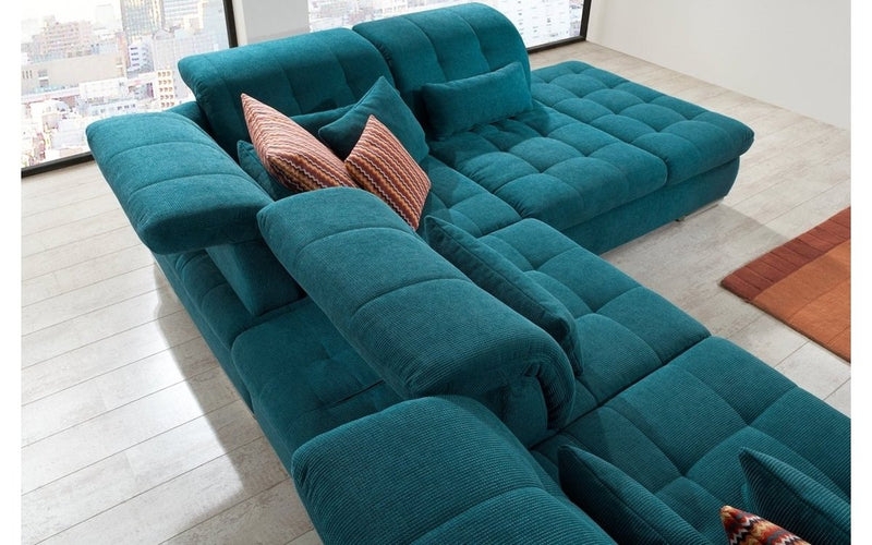 Sectional Sofa Teal Ribbed Fabric Modular Lounge