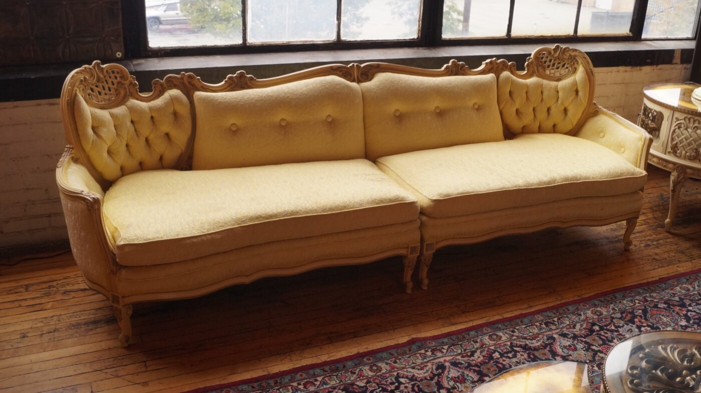 Sectional Sofa Two Piece Modular Yellow Carved Seating