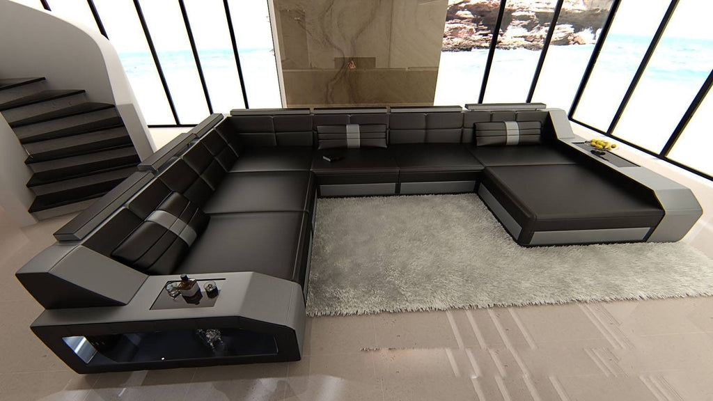 Sectional Sofa U-Shaped with LED Accent Lighting and Console