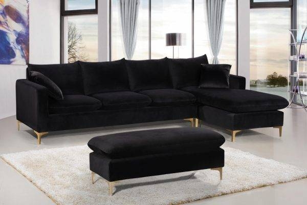 Sectional Sofa with Brass Tone Legs and Large Ottoman