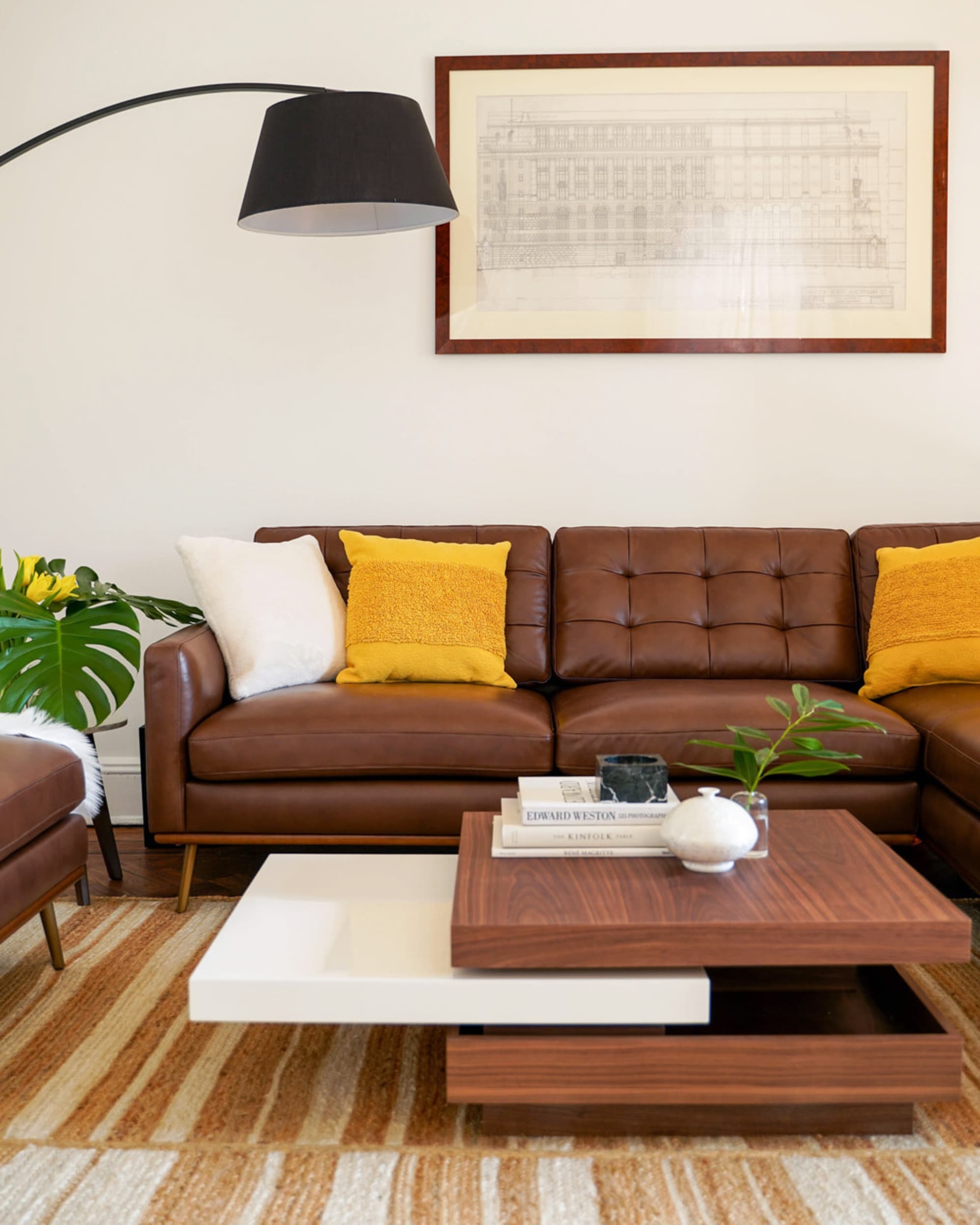 Sectional Sofa with Button Tufting and Tiered Top Table