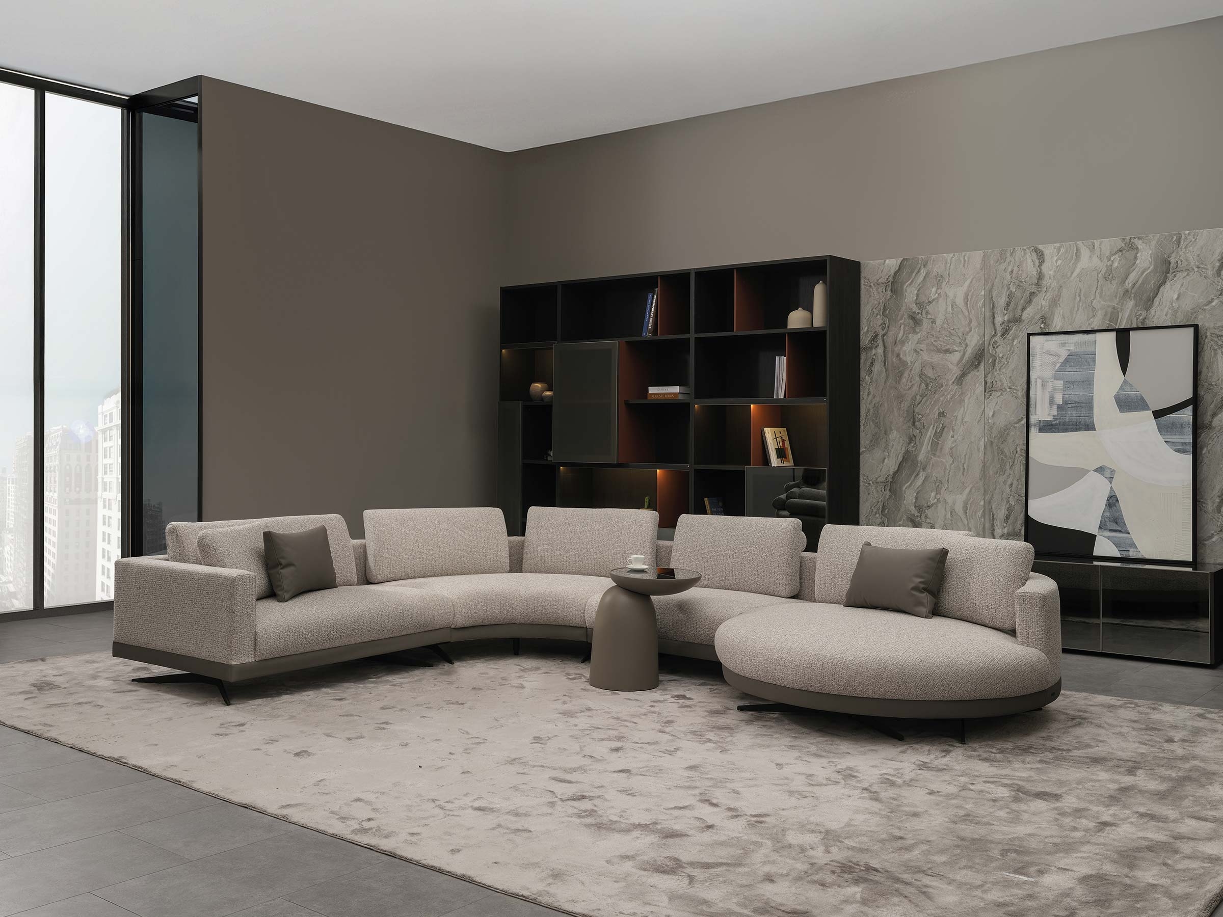Sectional Sofa with Integrated Side Table and Chaise