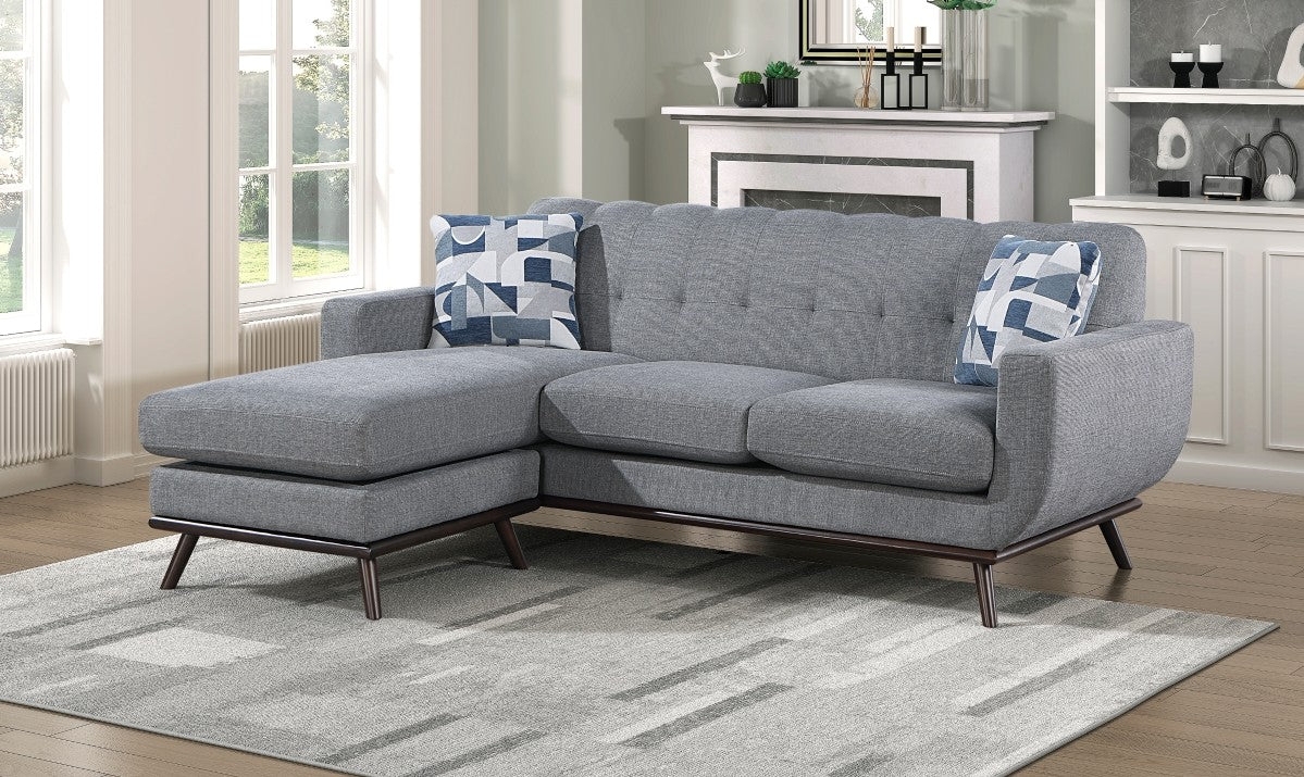 Sectional Sofa with Reversible Chaise and Tapered Wood Legs