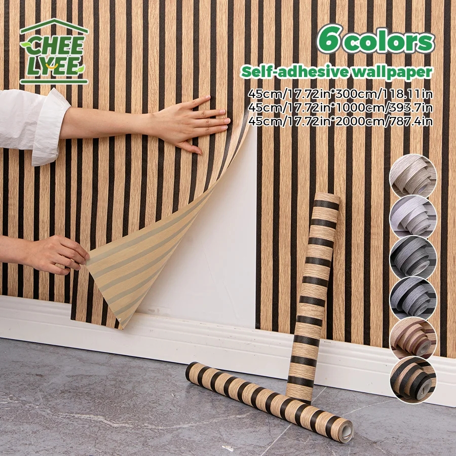 Self Adhesive Wallpaper Wood Slat Pattern Vertical Design