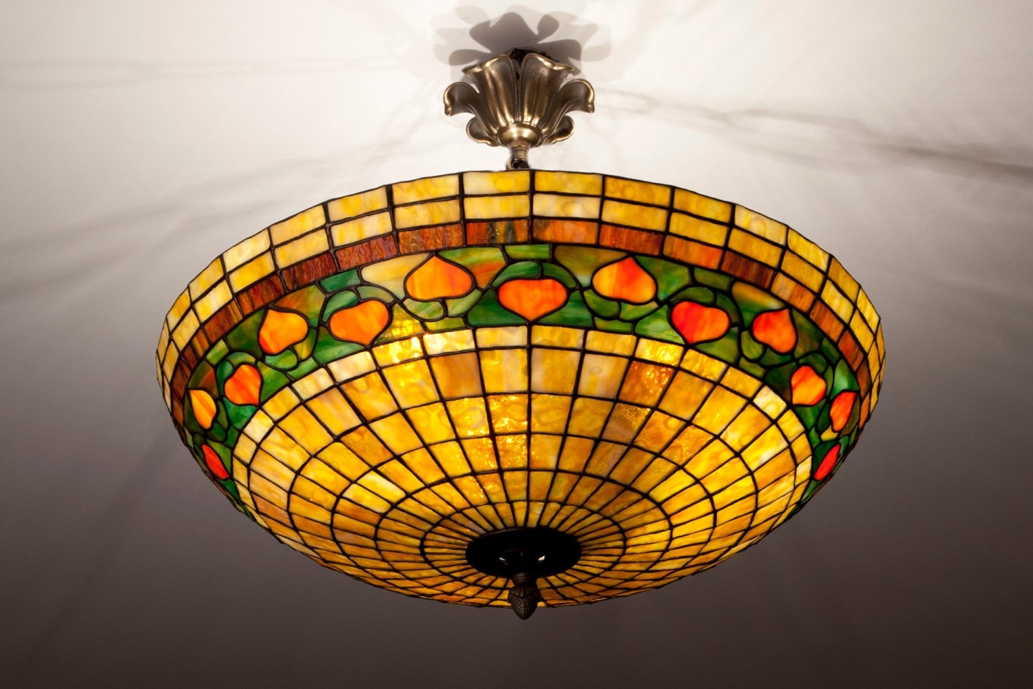 Semi Flush Mount featuring Stained Glass Acorn Pattern