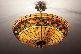 Semi Flush Mount featuring Stained Glass Acorn Pattern