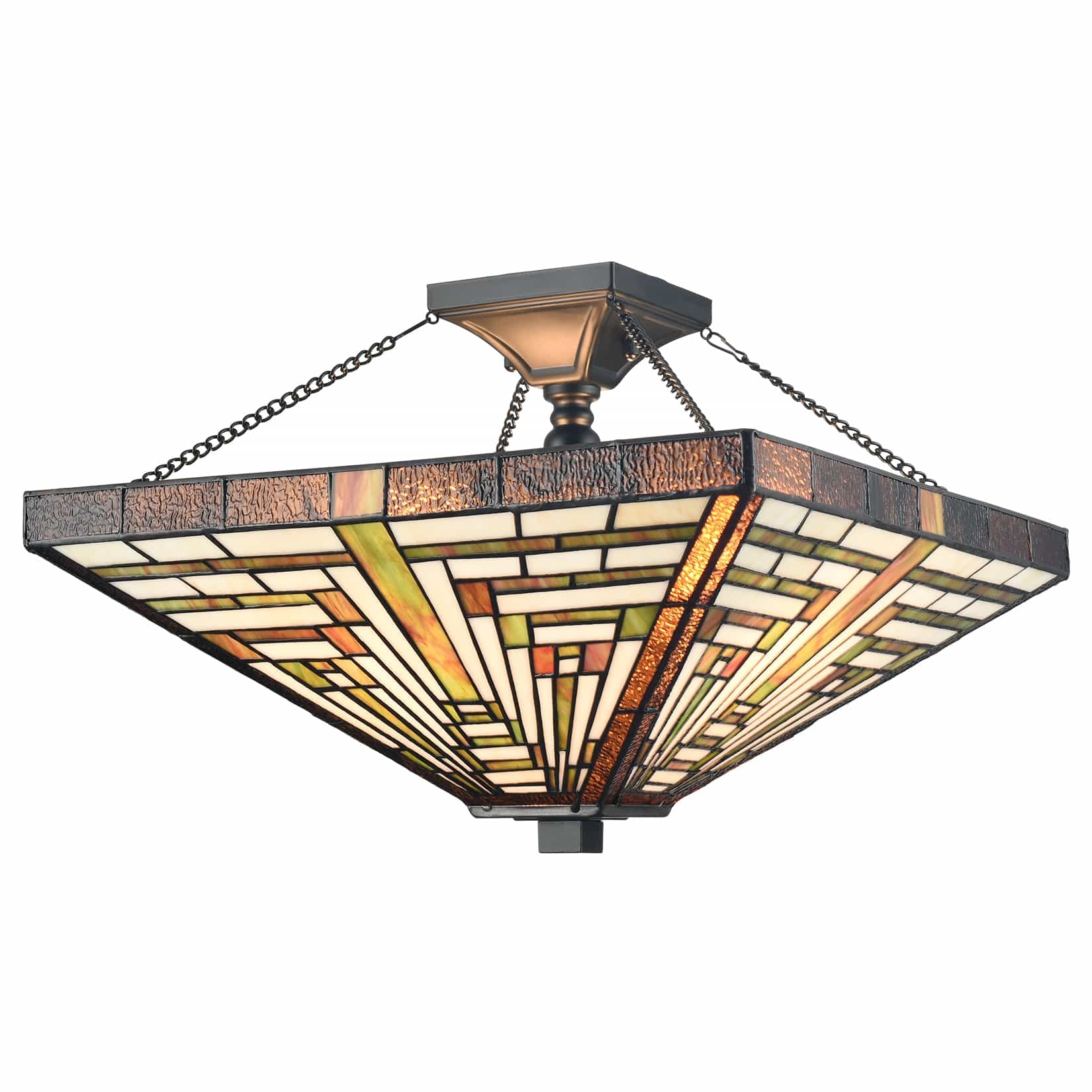Semi Flush Mount with Mission Style Geometric Glass