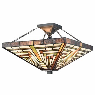 Semi Flush Mount with Mission Style Geometric Glass