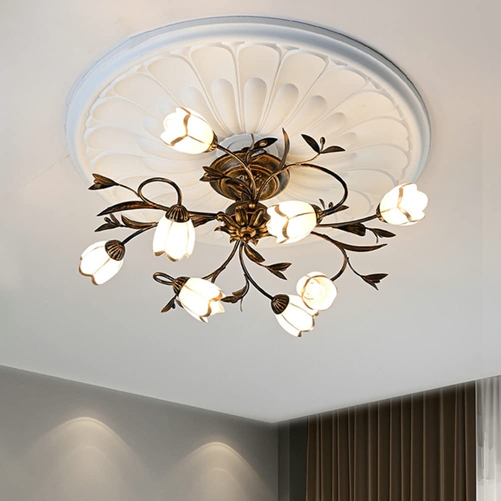 Semi Flush Mount with Tulip Glass Shades and Vine Motif