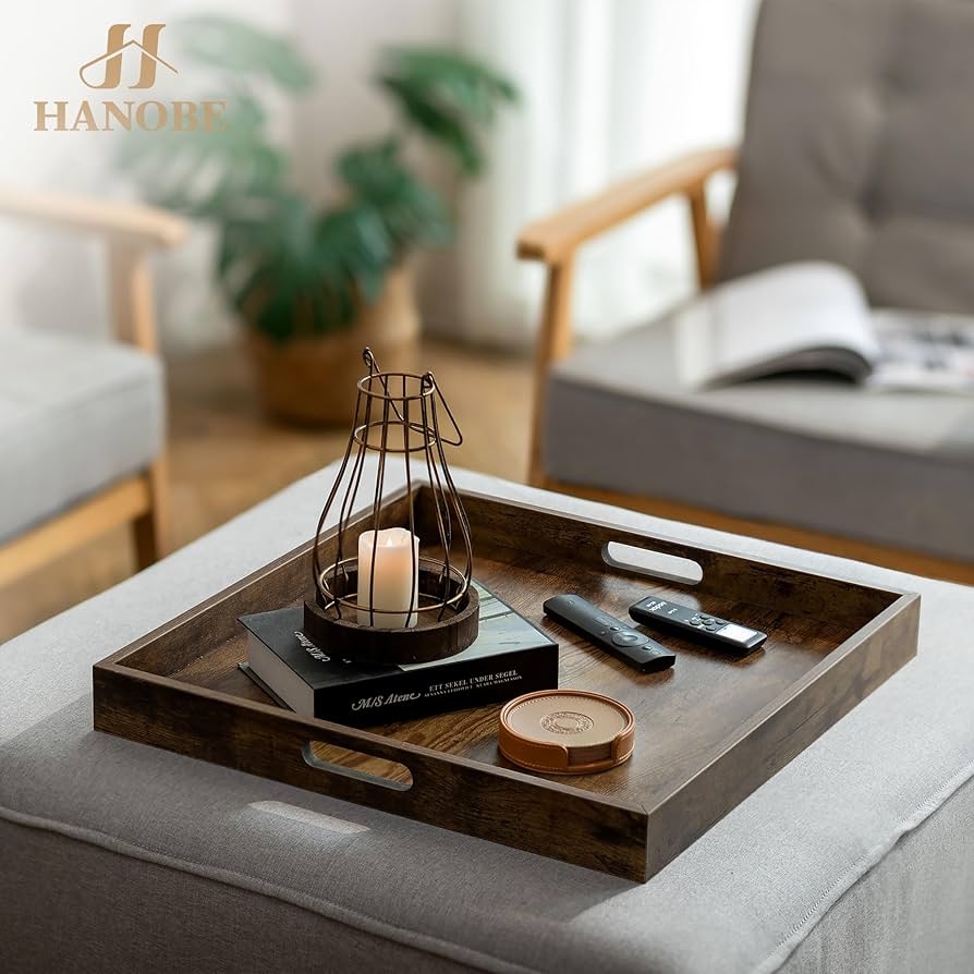 Serving Tray: 20 Inch Square Distressed Wood Tray