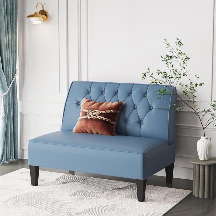 Settee with Armless Silhouette and Dusty Blue Settee
