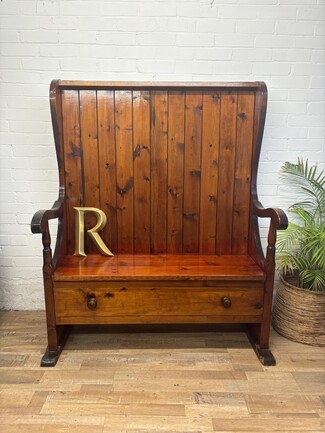 Settle Bench with Base Drawer Vintage Pine Storage Unit