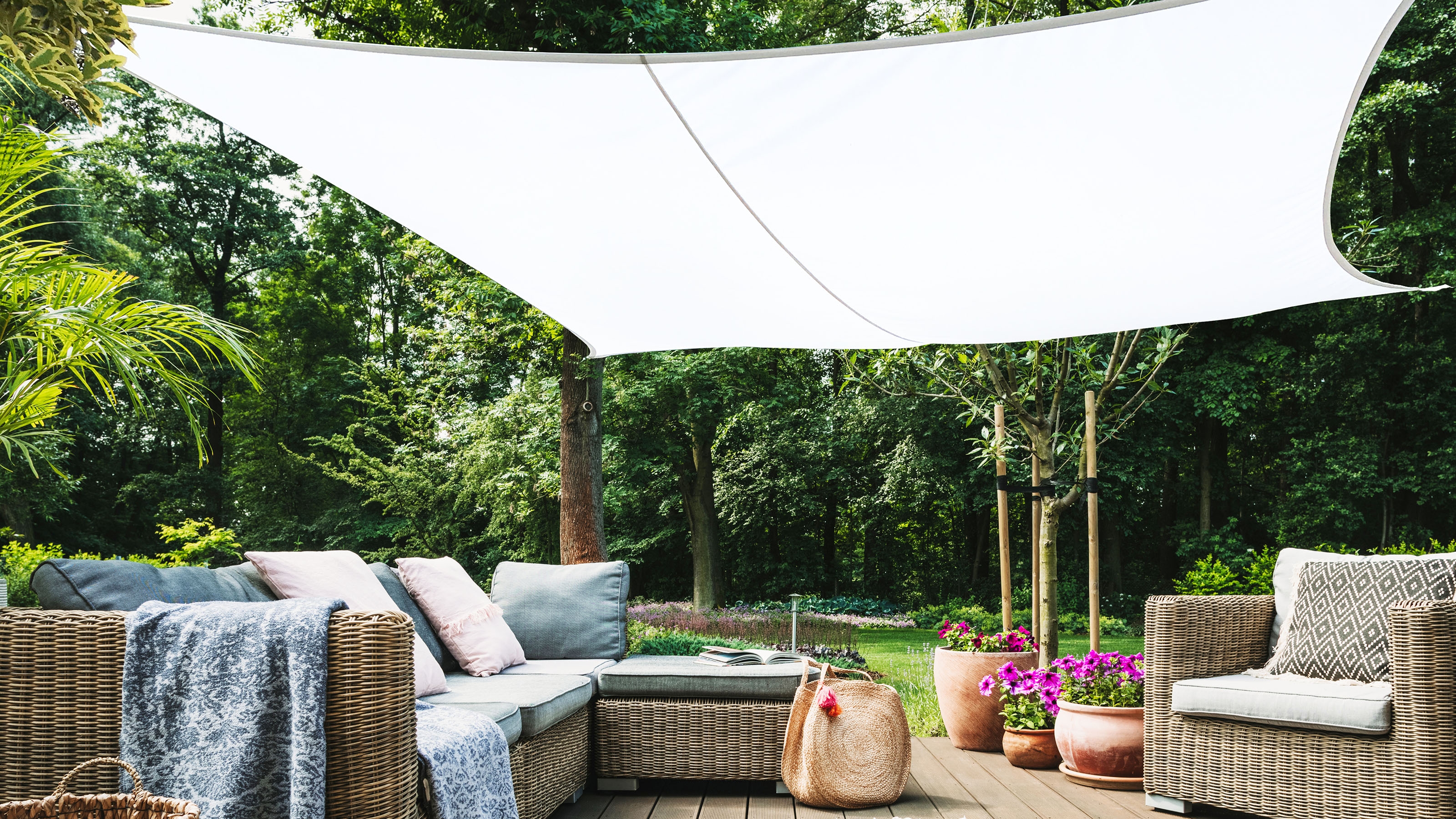Shade Sail: Bright White Canvas Architectural Shading Modern White Sail