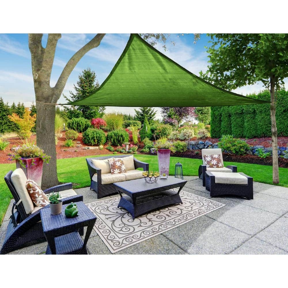 Shade Sail: Green Triangle Shade Sail with Woven Espresso Frames
