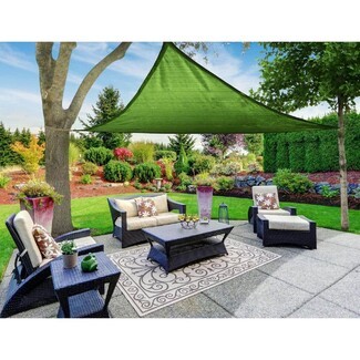 Shade Sail: Green Triangle Shade Sail with Woven Espresso Frames
